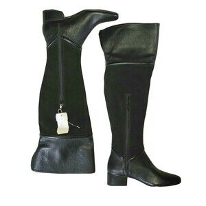 H by Halston Kora Over Knee or Fold Down Knee High Suede and Leather Boots black